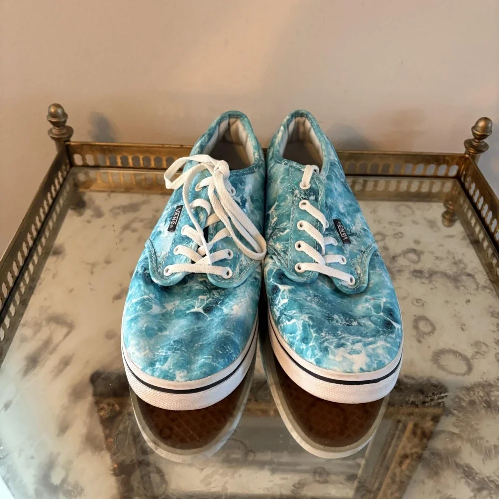 Vans Shoes Womens Size 7 Blue Ocean‎ Marble Print Low Top Canvas Lace Up Skate
